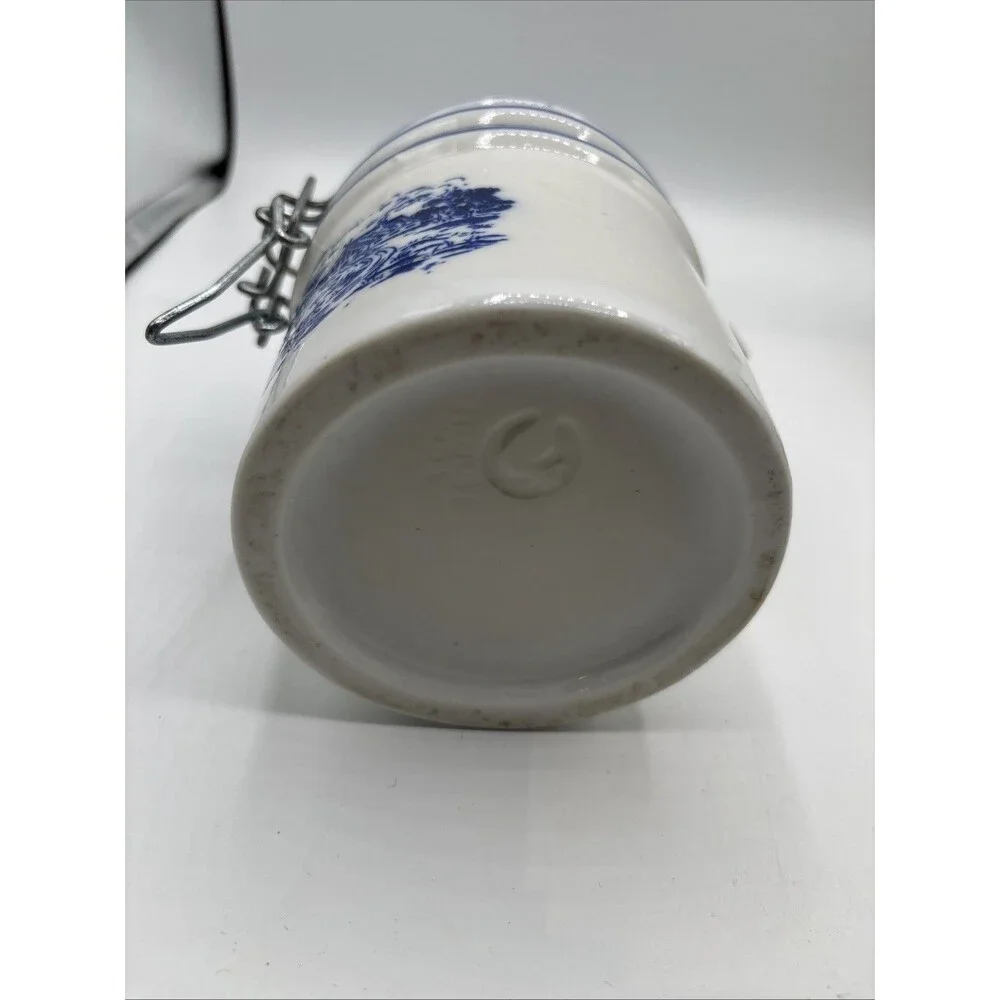 Vtg Teleflora Delft Blue White Dutch Windmill canister jar crock 5